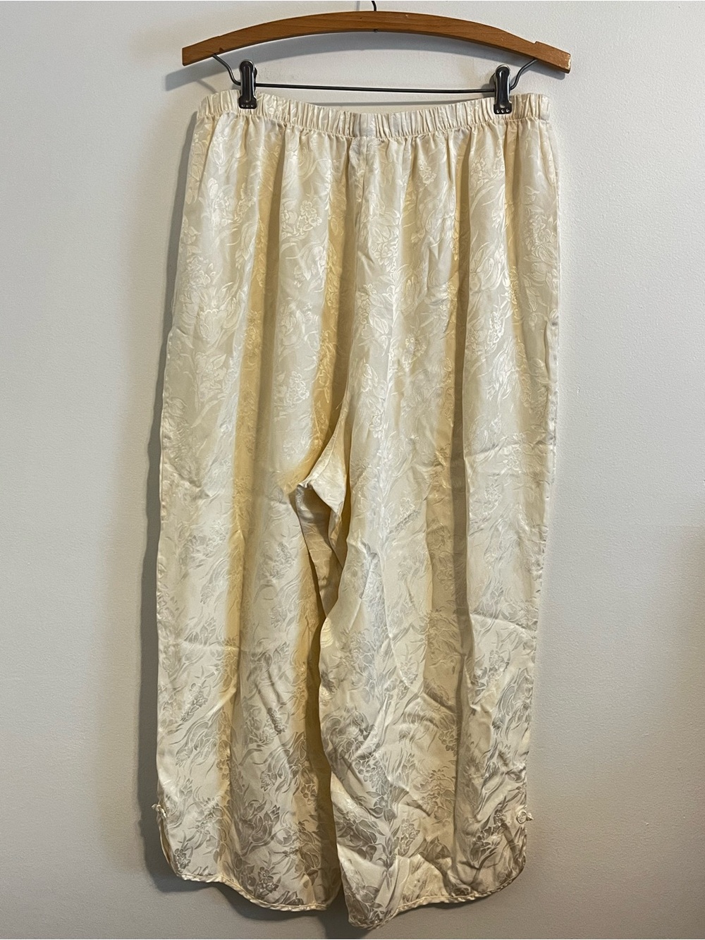 Vintage Private Luxuries 100% Silk Pajama Set Ivory Floral Jacquard Lounge Luxe - Picture 11 of 13